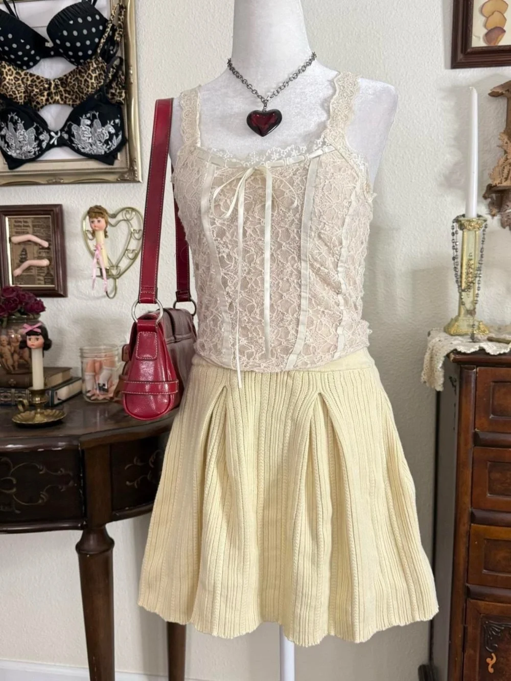 Dainty boho fairy butter‎ yellow knit pleated mini skirt